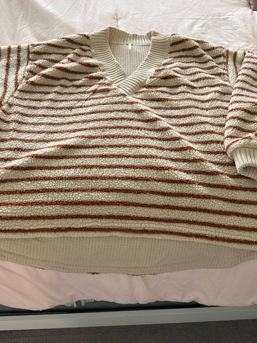 Free people fluffy Cream Ribbed V‑Neck Sweater